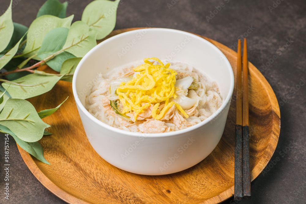 This dish consists of buckwheat noodles served in chilled chicken soup flavored with vinegar and mustard and topped with shredded chicken. Chogyeguksu is a dish commonly eaten in summer as it is belie This dish consists of buckwheat noodles served in chilled chicken soup flavored with vinegar and mustard and topped with shredded chicken. Chogyeguksu is a dish commonly eaten in summer as it is belie