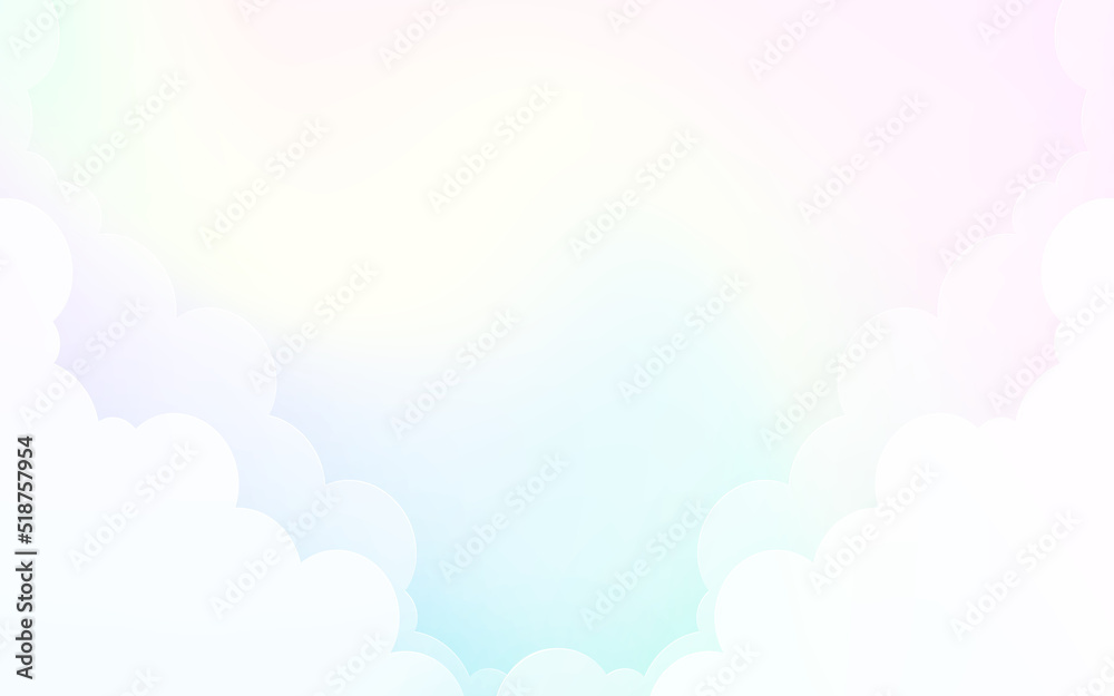 Pastel sky with clouds paper art background design, Vector paper cut illustration, Eps10 