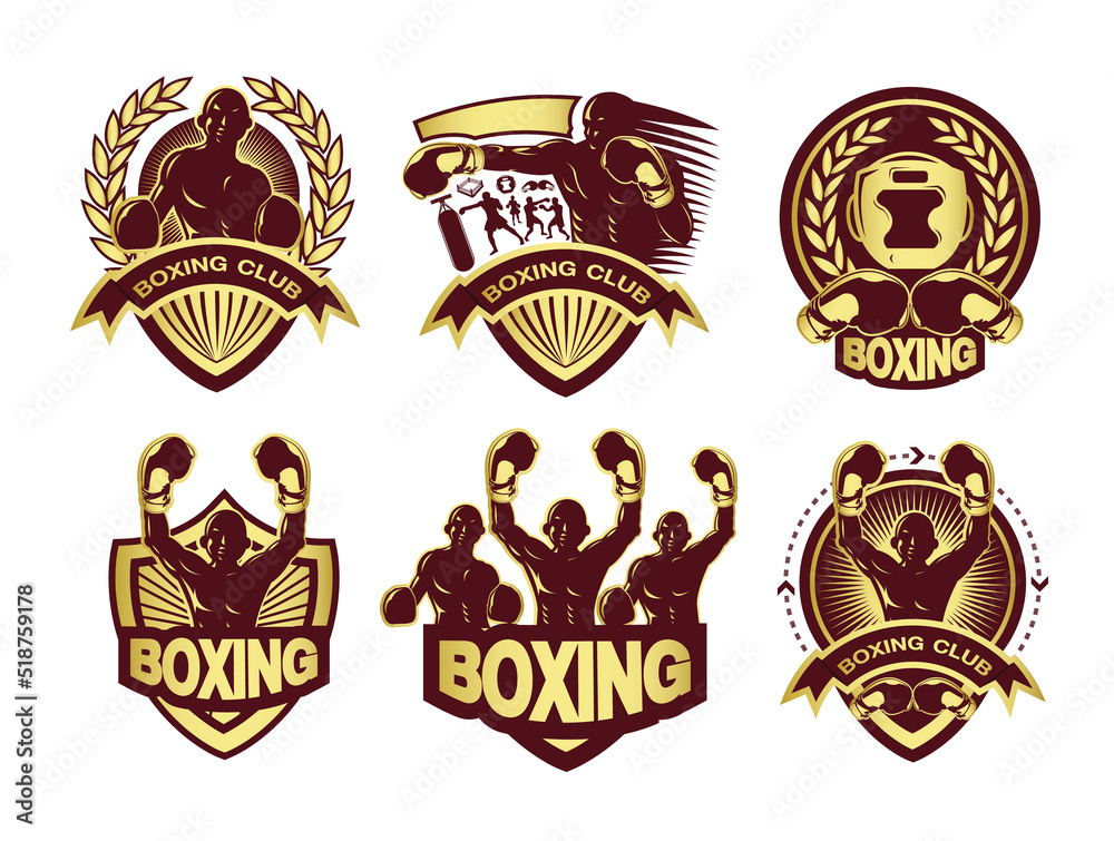 Illustration of golden boxing logo set