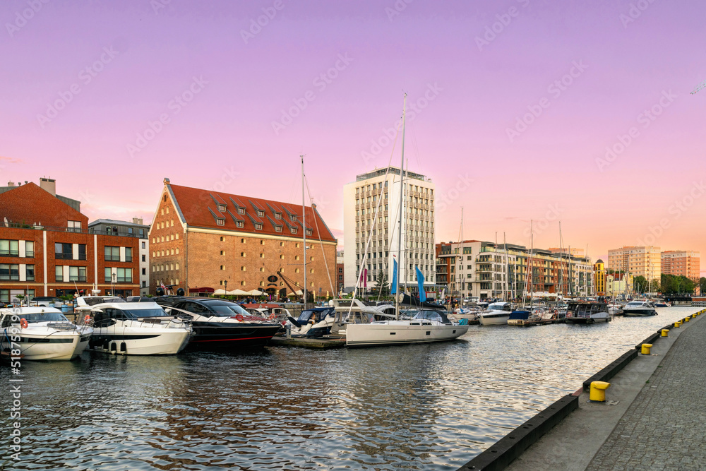 River pier and yachts in Gdansk, Poland