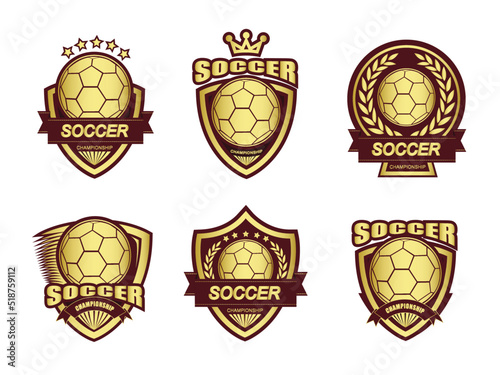 Group of golden soccer logo set.It's Winner concept