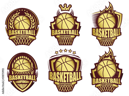 Illustration of golden basketball symbol set