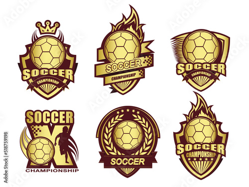 Illustration of golden soccer logo set