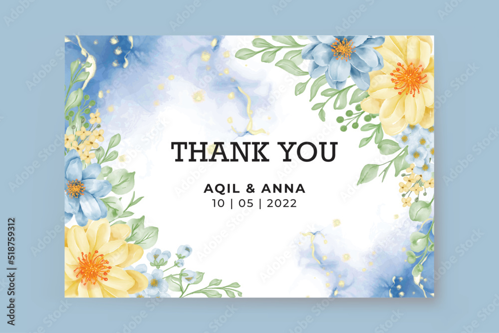 thank you card template with watercolor flower blue Stock Vector ...
