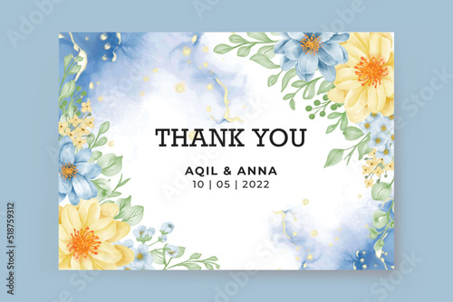 thank you card template with watercolor flower blue © orchidart