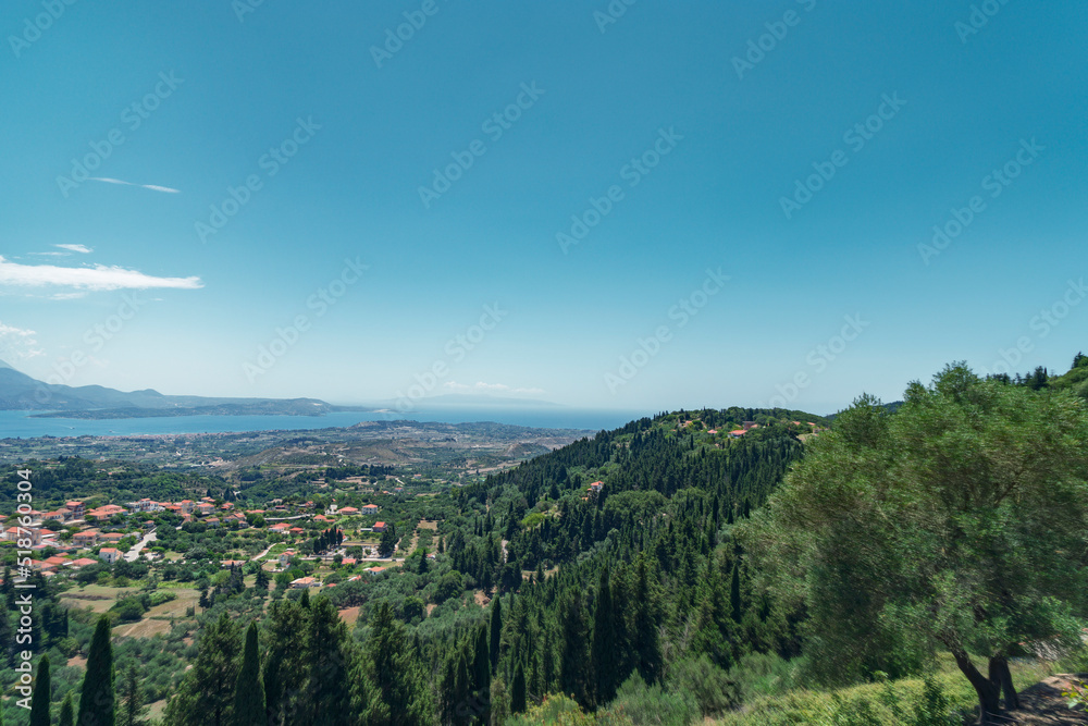 mediterranean landscape with mountains and ocean, Kefalonia Greece