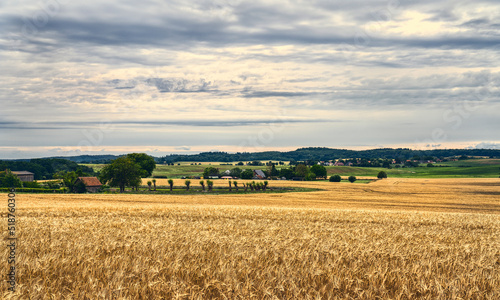 typical landscape with fields and houses in saxon switzerland, mecklenburg western pomerania photo
