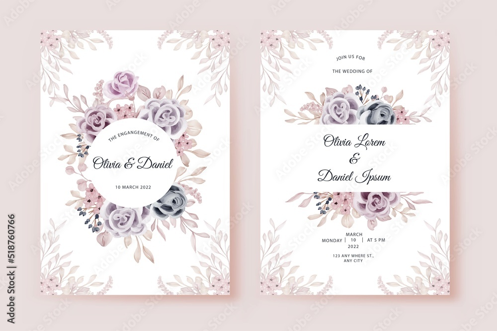 wedding invitation template with beautiful flower rose