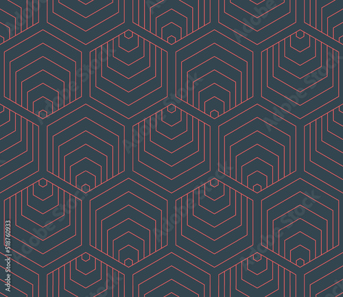 Modern Hexagons Outline Seamless Pattern Vector Techno Rave Abstract Background. Geometric Linear Hexagonal Structure Repetitive Conceptual Wallpaper. Fine Line Art Endless Trendy Graphic Illustration