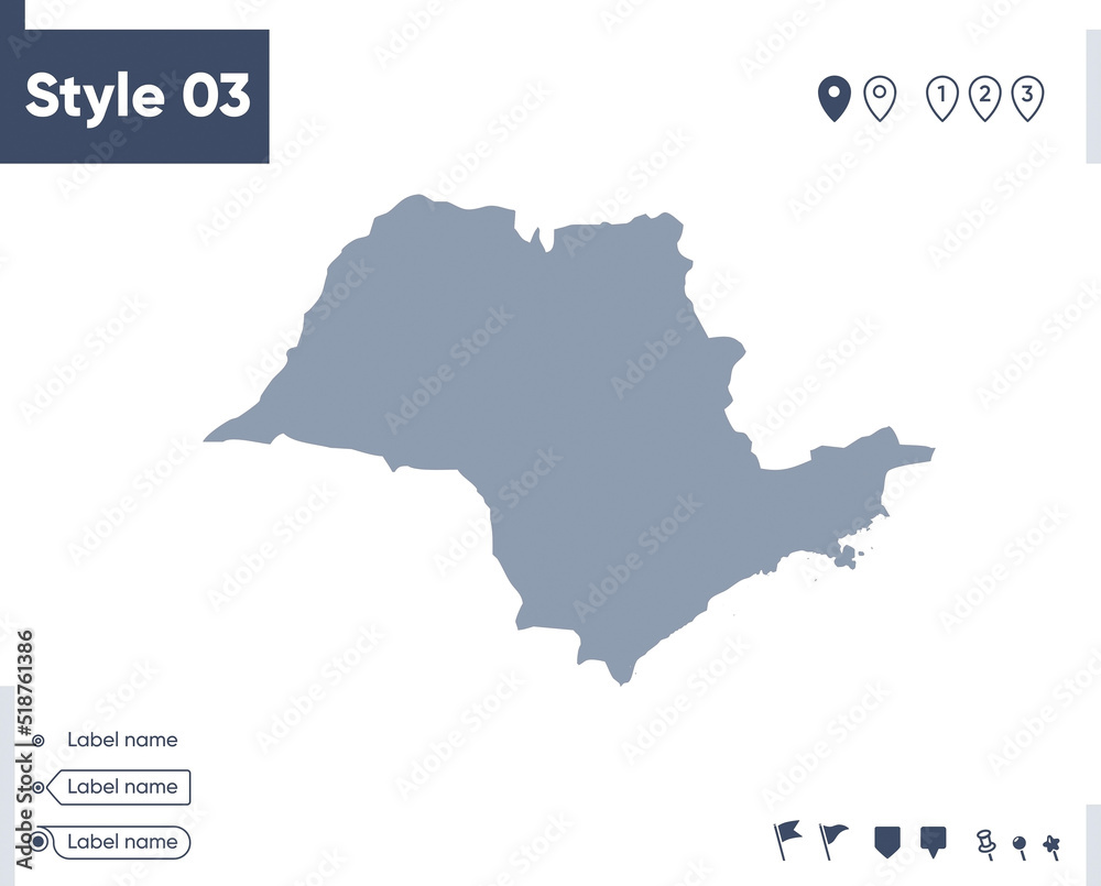 Sao Paulo, Brazil - map isolated on white background. Outline map. Vector map. Shape map.