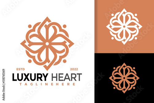 Luxury Flower Heart Line Logo Design, Brand Identity logos vector, modern logo, Logo Designs Vector Illustration Template