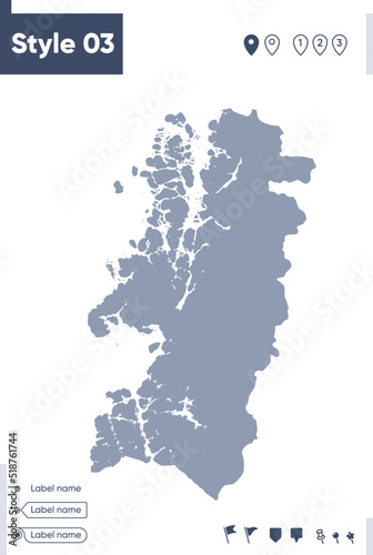 Aysen, Chile - map isolated on white background. Outline map. Vector map. Shape map. photo