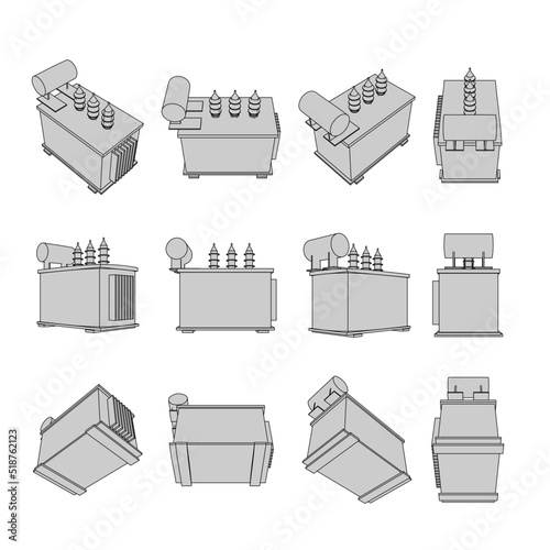 電気工事や工場に使える変圧器のイラストセット