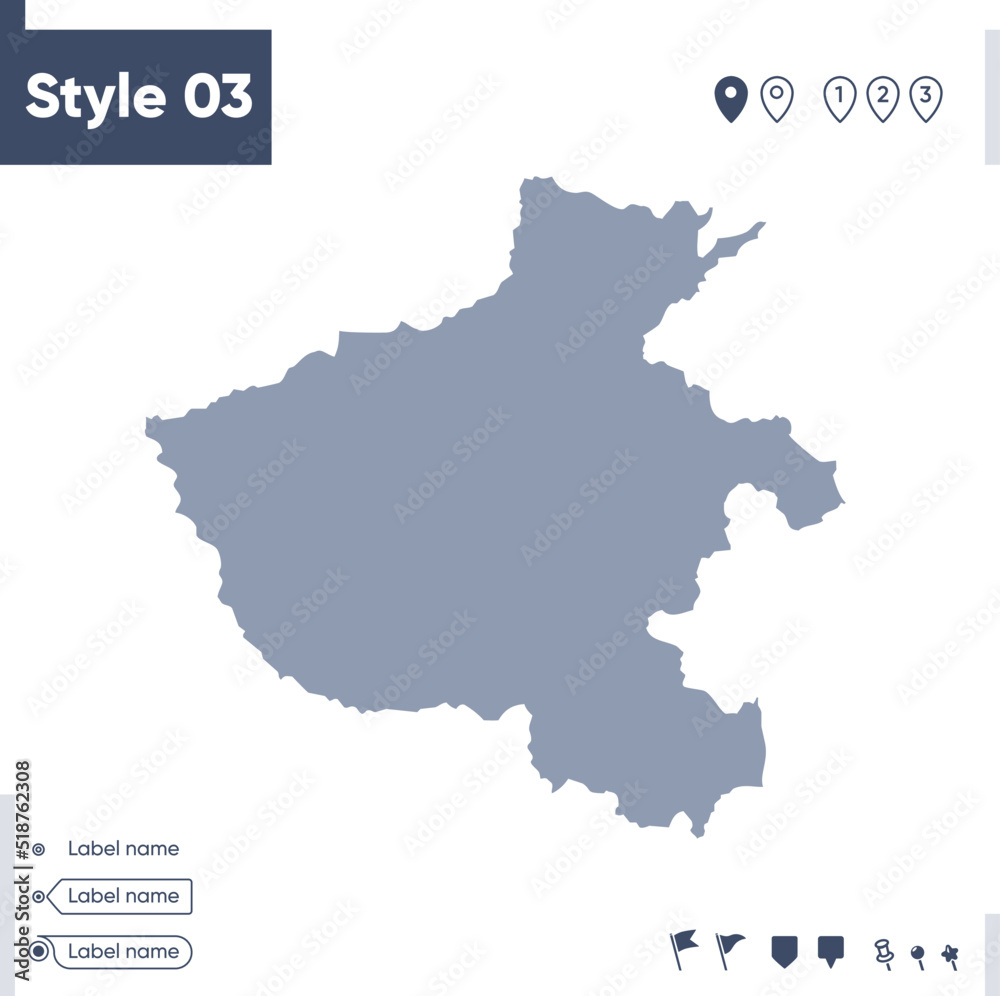 Henan, China - map isolated on white background. Outline map. Vector map. Shape map.