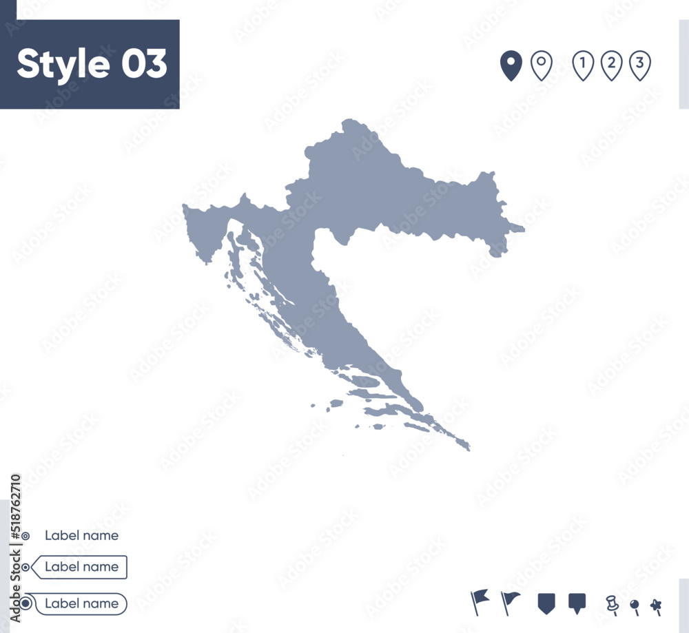 Croatia - map isolated on white background. Outline map. Vector map. Shape map.