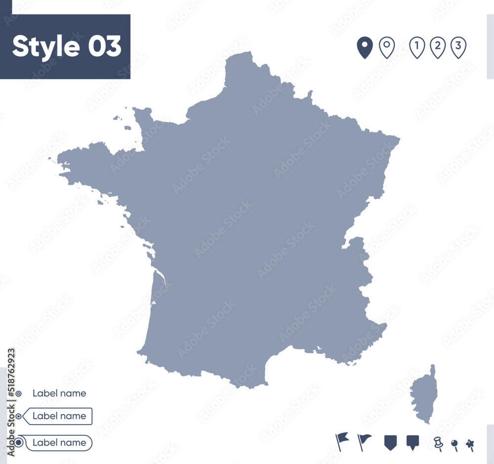 France - map isolated on white background. Outline map. Vector map. Shape map.