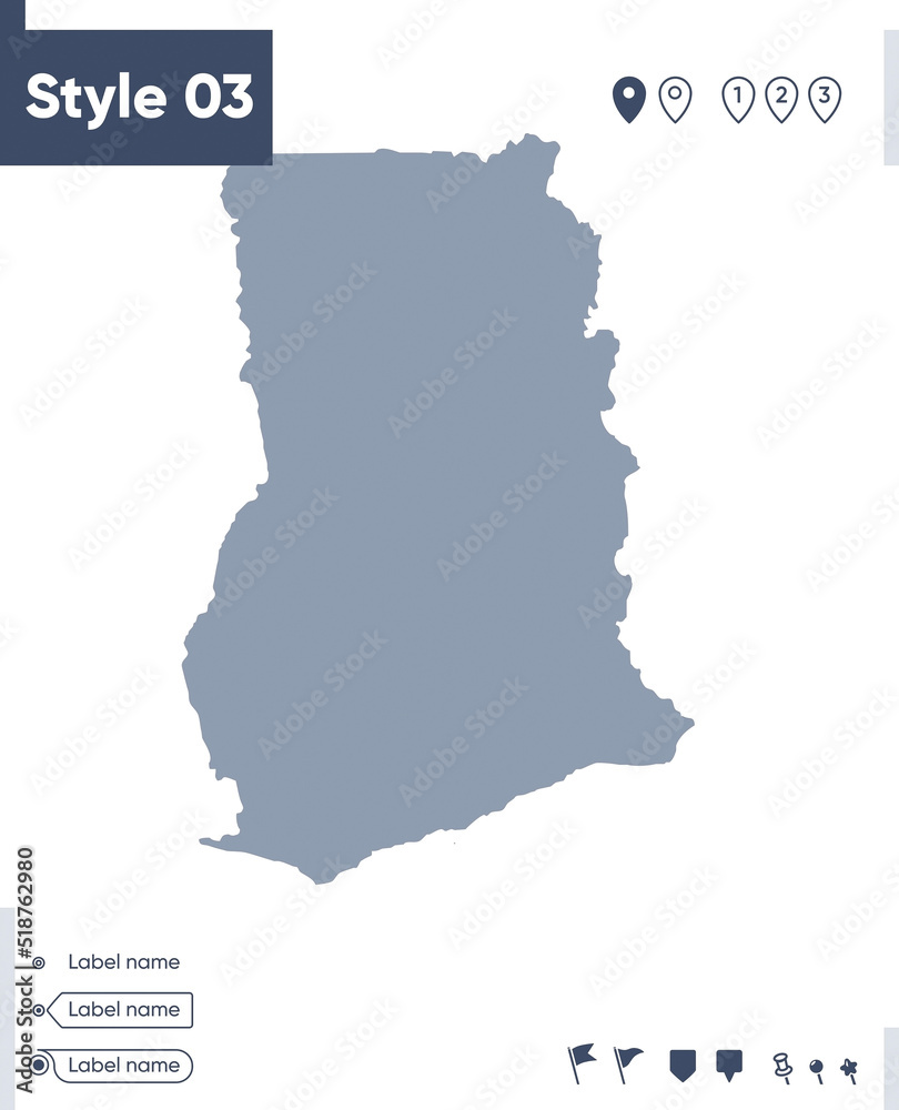 Naklejka premium Ghana - map isolated on white background. Outline map. Vector map. Shape map.