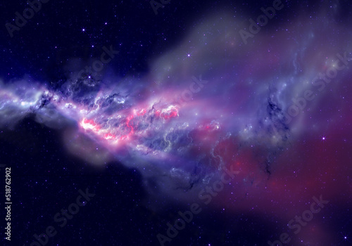 Abstract fractal art background suggestive of a nebula and stars in outer space.