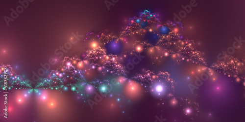 Abstract fractal art background of infinitely repeating glowing glittering lights  perhaps representing a mountain from a fairytale.