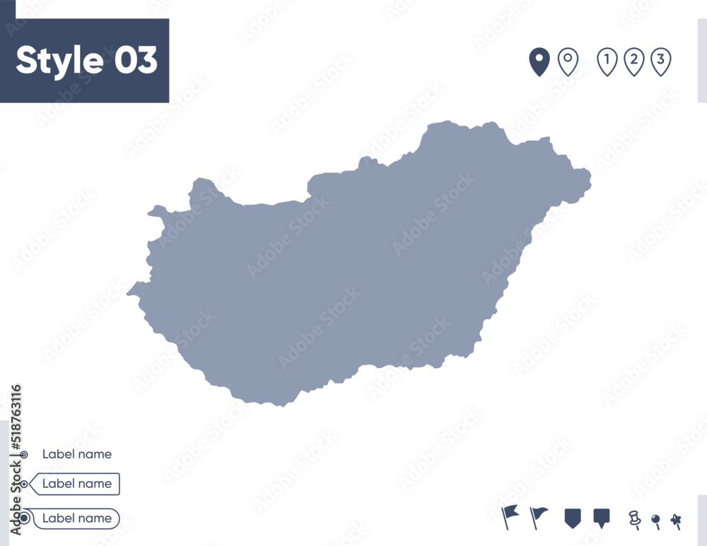 Hungary - map isolated on white background. Outline map. Vector map. Shape map.