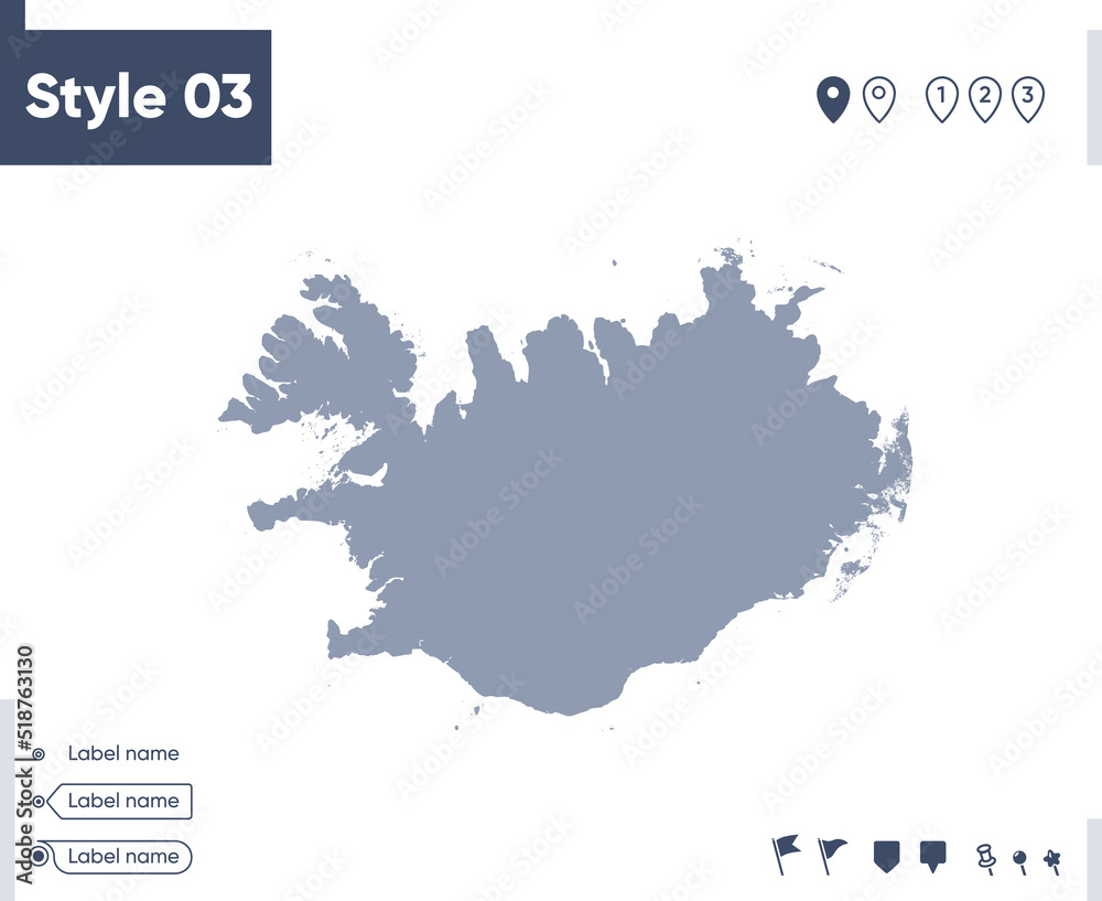 Iceland - map isolated on white background. Outline map. Vector map. Shape map.