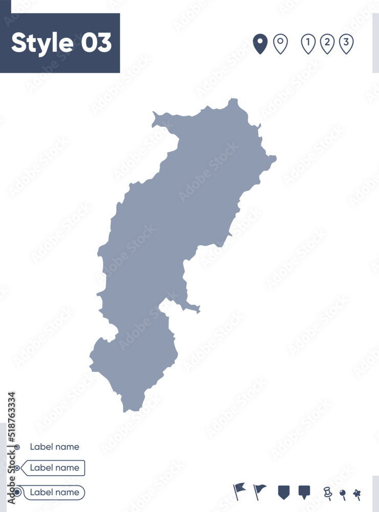 Chhattisgarh, India - map isolated on white background. Outline map. Vector map. Shape map.