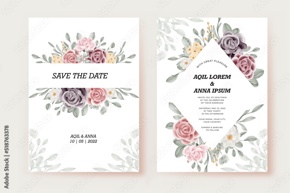 roses flower wedding invitation card