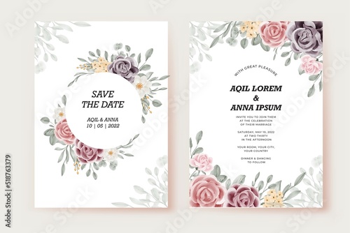 wedding invitation card with rose flower