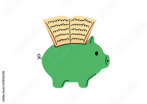 Save paper books piggy bank. Books collection concept illustration.
