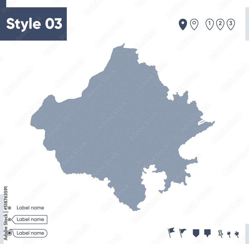 Rajasthan, India - map isolated on white background. Outline map. Vector map. Shape map.