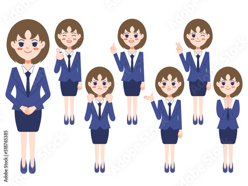 Set of girls with different emotions Illustration. 2D character