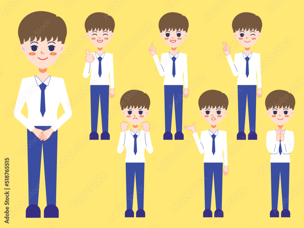 Set of man with different emotions Illustration. 2D character