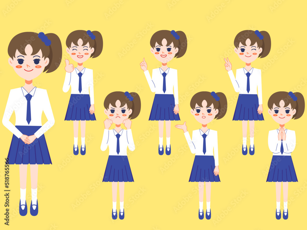 Set of girls with different emotions Illustration. 2D character