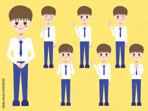 Set of man with different emotions Illustration. 2D character