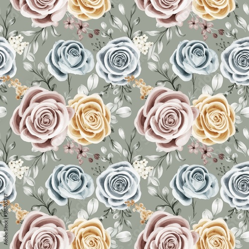 seamless pattern with floral rose green