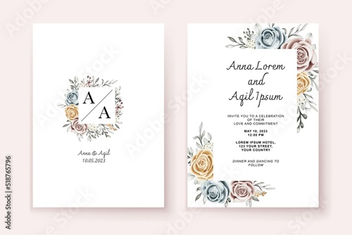 floral blush wedding invitation template © orchidart