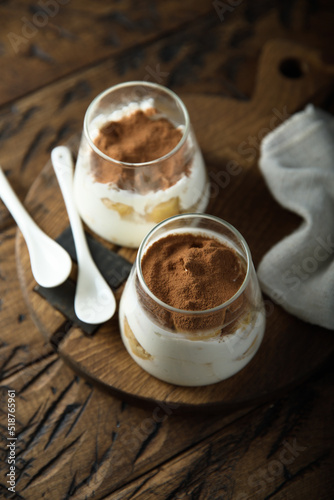 Traditional homemade tiramisu dessert served for two