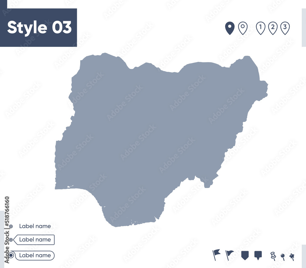 Nigeria - map isolated on white background. Outline map. Vector map. Shape map.