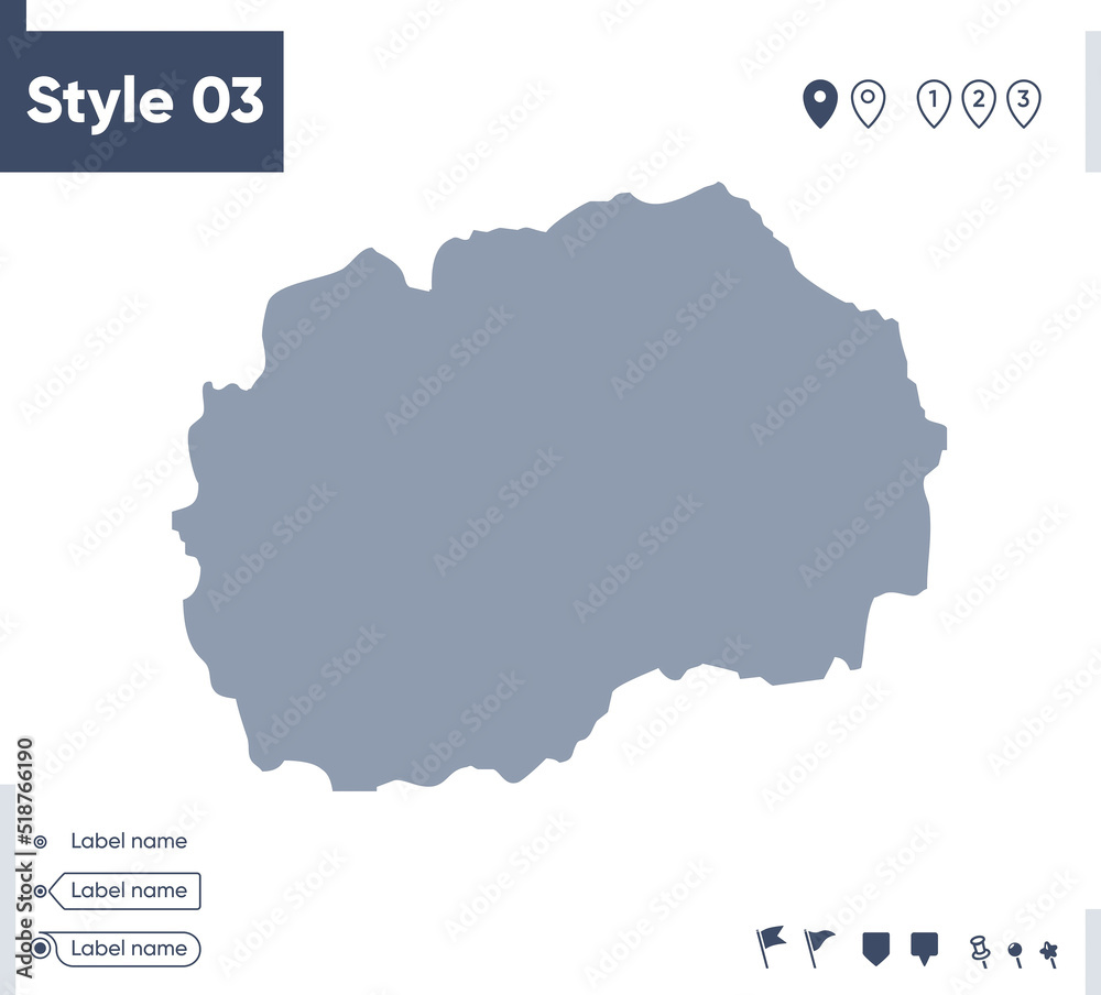 North Macedonia - map isolated on white background. Outline map. Vector map. Shape map.