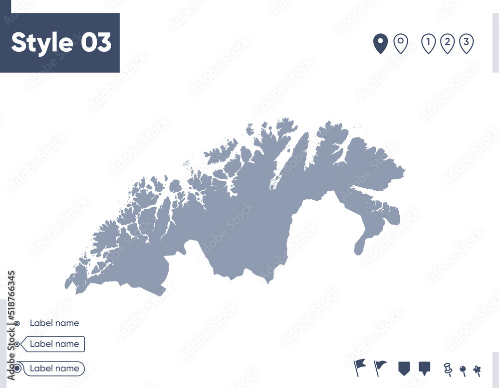 Troms Og Finnmark, Norway - map isolated on white background. Outline map. Vector map. Shape map. Troms Og Finnmark, Norway - map isolated on white background. Outline map. Vector map. Shape map.