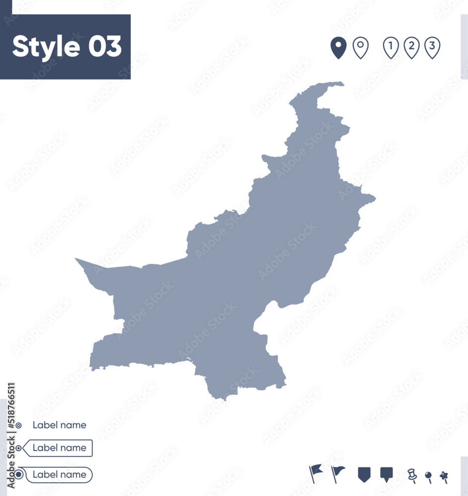 Pakistan - map isolated on white background. Outline map. Vector map. Shape map.