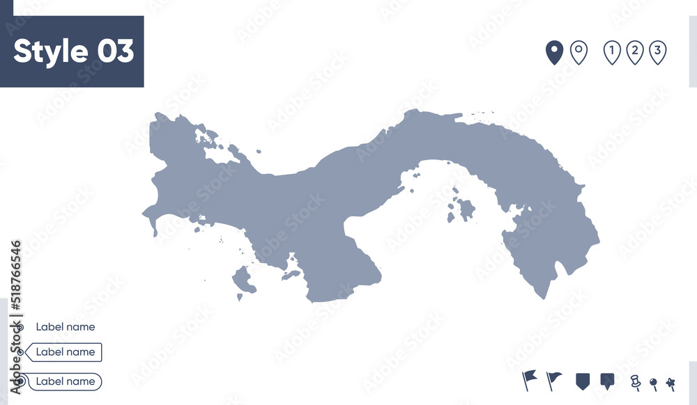 Panama - map isolated on white background. Outline map. Vector map. Shape map.