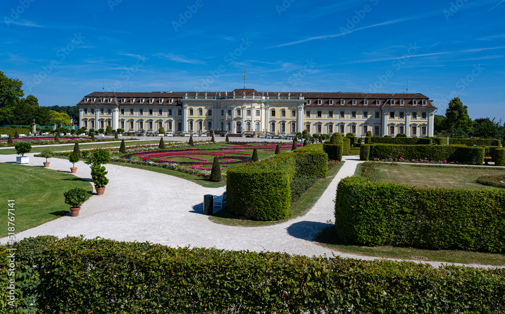 Obraz premium The 18th century Baroque Residenzschloss Ludwigsburg, inspired by Versailles Palace. View of the new main building from the south. Baden Wuerttemberg, Germany, Europe