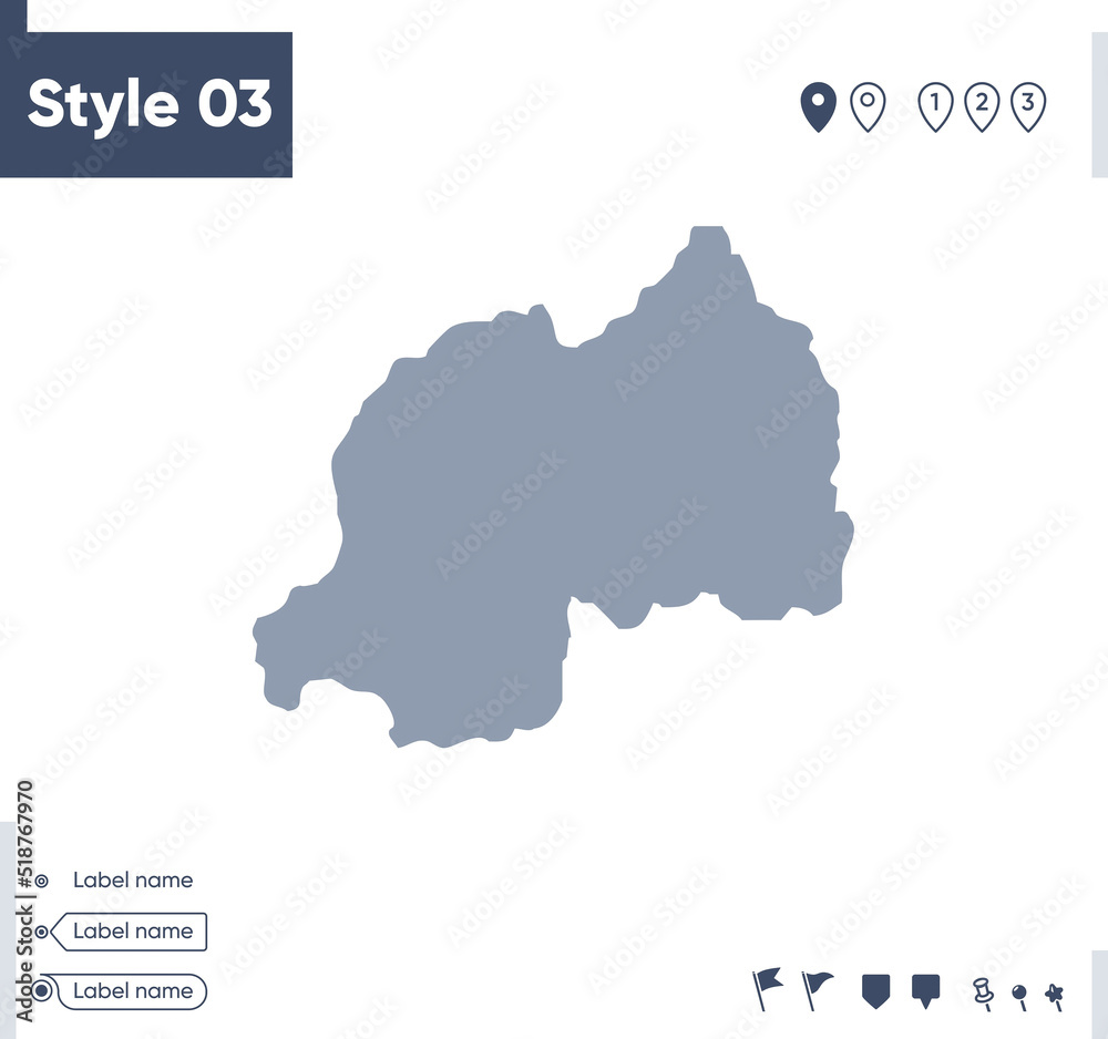 Rwanda - map isolated on white background. Outline map. Vector map. Shape map.