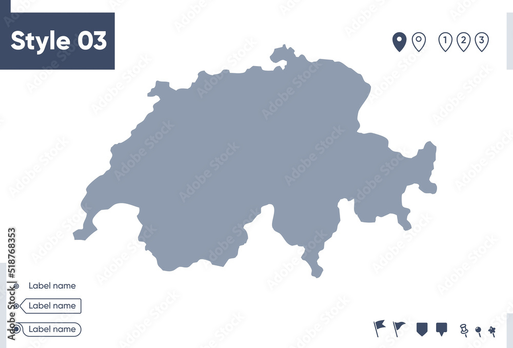 Switzerland - map isolated on white background. Outline map. Vector map. Shape map.