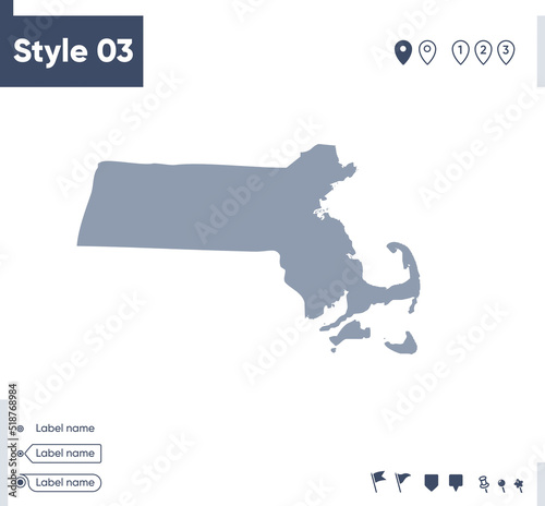 Massachusetts, USA - map isolated on white background. Outline map. Vector map. Shape map.