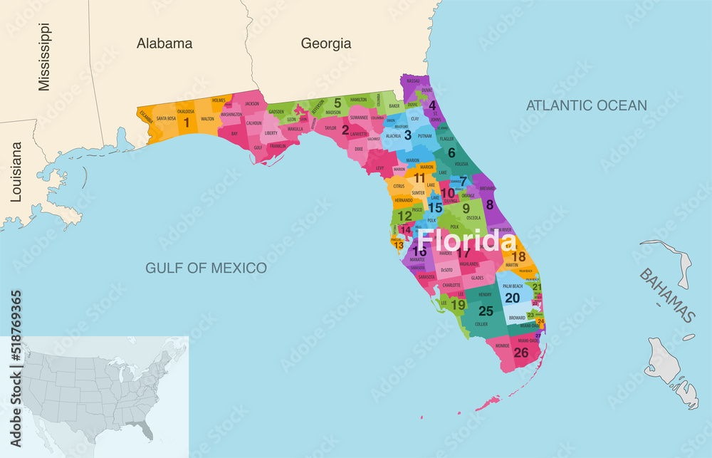 Florida's congressional districts (20172023) vector map with