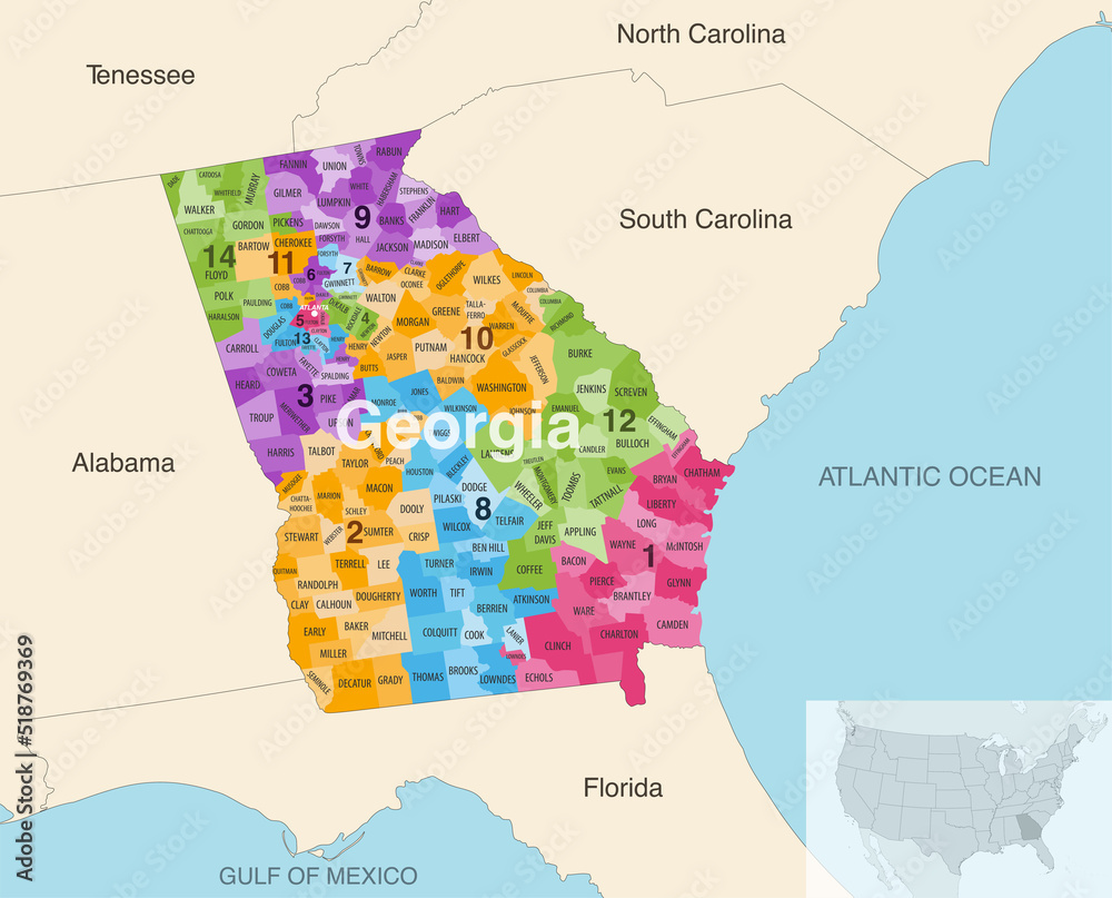 Photo & Art Print Georgia's congressional districts (2013-2023) vector ...