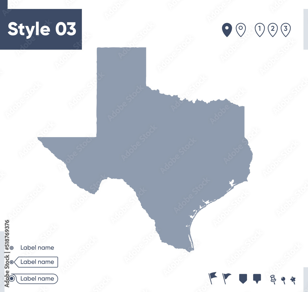 Texas, USA - map isolated on white background. Outline map. Vector map. Shape map.