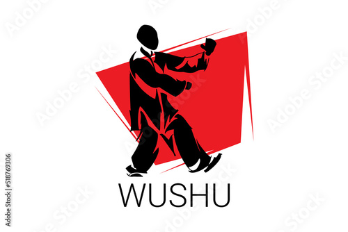 wushu sport vector line icon. sportman, fighting stance. sport pictogram illustration.